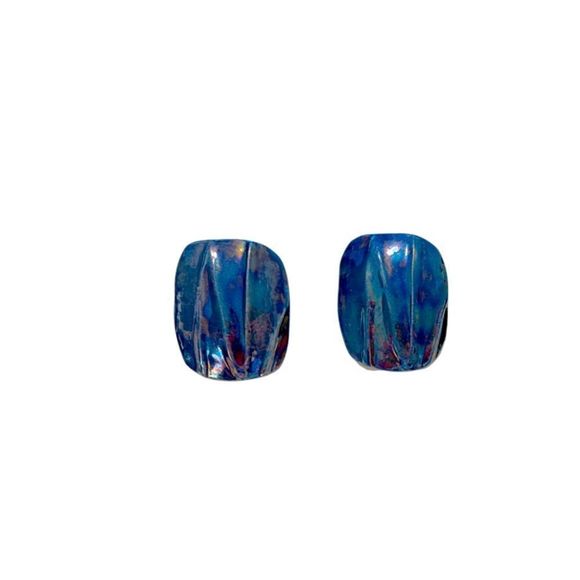 Vintage Blue Iridescent Ceramic Earrings - Picture 1 of 4